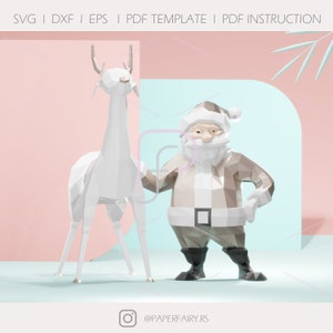 3D Santa Papercraft Template Low Poly DIY Christmas Decoration pdf svg dxf Printable Model with Detailed Instructions for Holiday Crafting