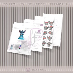 Cartoon Character Papercraft, Low Poly Toy, Blue Alien Party Decor, Low Poly Papercraft, Paper Sculpture Template, 3D Origami Paper Model