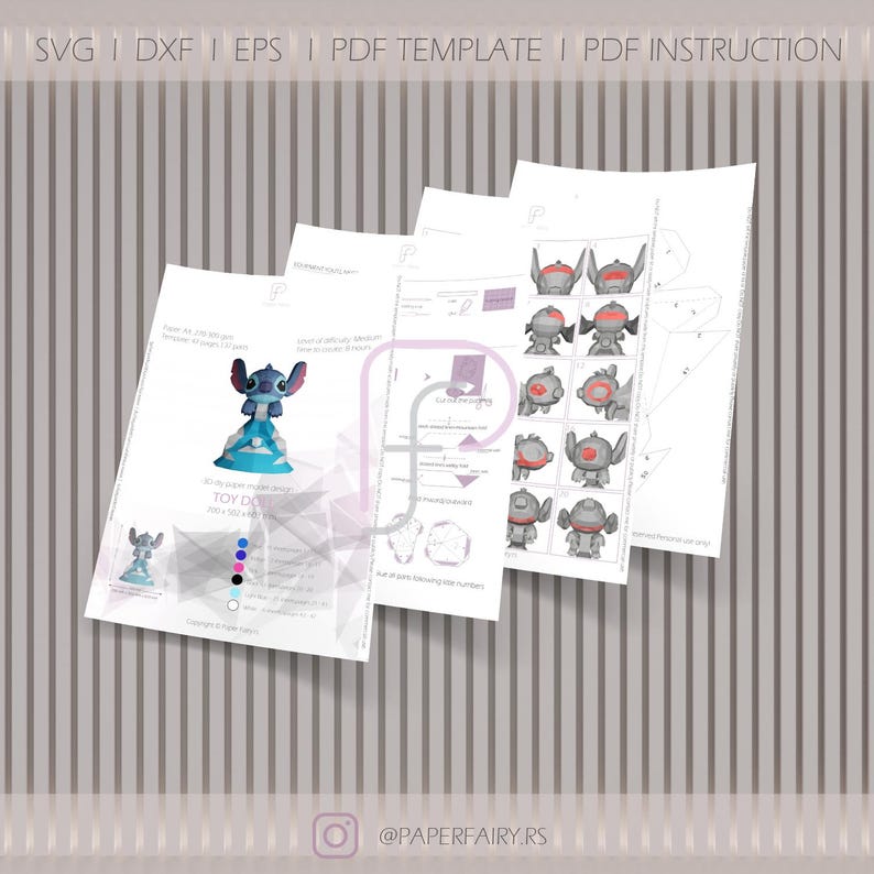 Cartoon Character Papercraft, Low Poly Toy, Blue Alien Party Decor, Low Poly Papercraft, Paper Sculpture Template, 3D Origami Paper Model