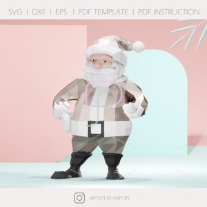 3D Santa Papercraft Template Low Poly DIY Christmas Decoration pdf svg dxf Printable Model with Detailed Instructions for Holiday Crafting