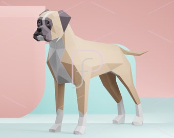Lågpolyboxare, 3D-papperspyssel, hundpapperspyssel, mall, papperspysseldjur, lågpoly-DIY, DIY-papper 3D-konst