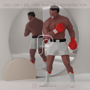 Low poly Boxer 3d papercraft sculpture, Boxer 3D paper model, modern art statue decor, faceted geometric sculpture forms