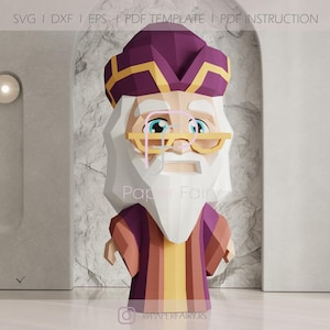 Wizard DIY Papercraft Template - Low-Poly 3D Puzzle pdf, svg, dxf Files for Making Paper Toy, Printable Sculpture, and Unique Decor Projects