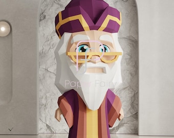 Wizard Papercraft-sjabloon: Low Poly 3D-puzzel (pdf, SVG, DXF)