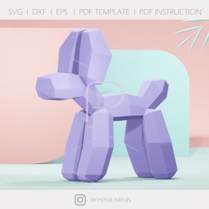 Modello di cane con palloncino in carta 3D / Cane con palloncino Low Poly