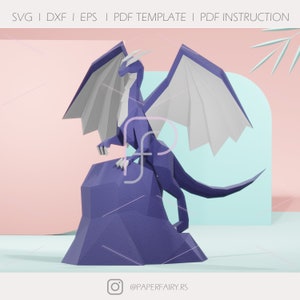 Low Poly Dragon Papercraft 3D Wandskulptur, 3D Low Poly moderne Papierkunstmodell Statue Dekor