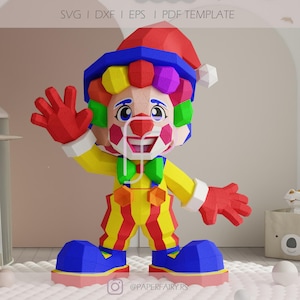 Cute Clown Papercraft Template, DIY Low Poly 3D Paper Model, Colorful Party Decoration, Printable PDF SVG, dxf for Birthday & Carnival Theme