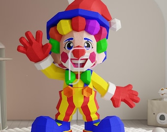 Cute Clown Papercraft Template, DIY Low Poly 3D Paper Model, Colorful Party Decoration, Printable PDF SVG, dxf for Birthday & Carnival Theme