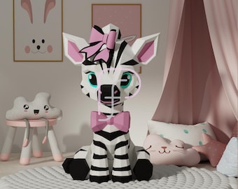 Zebra Papercraft Template, Low Poly 3D Paper Model DIY, pdf SVG DXF eps Girl Nursery Decor, Baby Shower, Instant Download, Cricut Silhouette