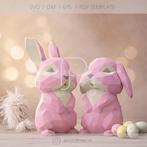Coelhinhos de Papel Low Poly: Modelo Geométrico 3D (Molde em PDF)