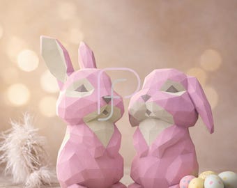 Low Poly Baby Bunnies Papercraft: Geometric 3D Model (PDF Pattern)