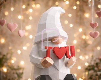 Valentine's Gnome Treat Candy Box Papercraft Template | Low Poly 3D Gift Box SVG dxf eps PDF for Cricut & Silhouette | DIY Instant Download!