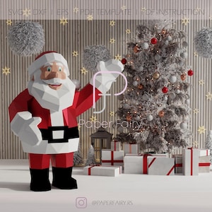 3D Santa Papercraft Template Low Poly DIY Christmas Decoration pdf svg dxf Printable Model with Detailed Instructions for Holiday Crafting