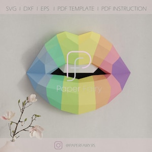 3D Papercraft Rainbow Lips Sculpture: Modern Geometric Wall Decor (SVG, PDF, DXF)