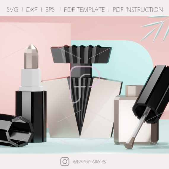 Papercraft Makeup Set Template 3 Designs Low Poly Art Decor Etsy