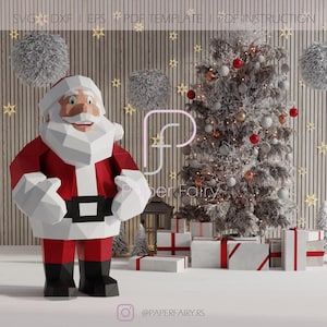 3D Santa Papercraft Template Low Poly DIY Christmas Decoration pdf svg dxf Printable Model with Detailed Instructions for Holiday Crafting