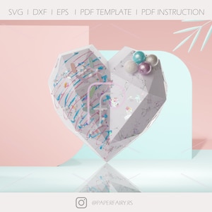 Papercraft Heart Box template | Low Poly Heart Box Art Decor Sculpture for Home or gift