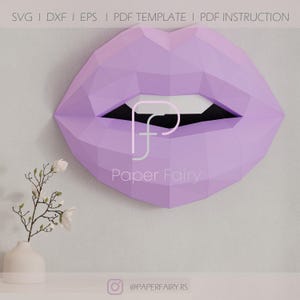 Modèle 3D Papercraft Lèvres |  Sculpture décorative murale Low Poly avec lèvres plissées pour la maison ou le salon
