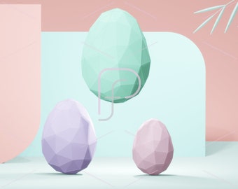 Low poly  Egg Paper Template 3 sizes :15cm,20cm and 25cm,3D papercraft ,DIY egg