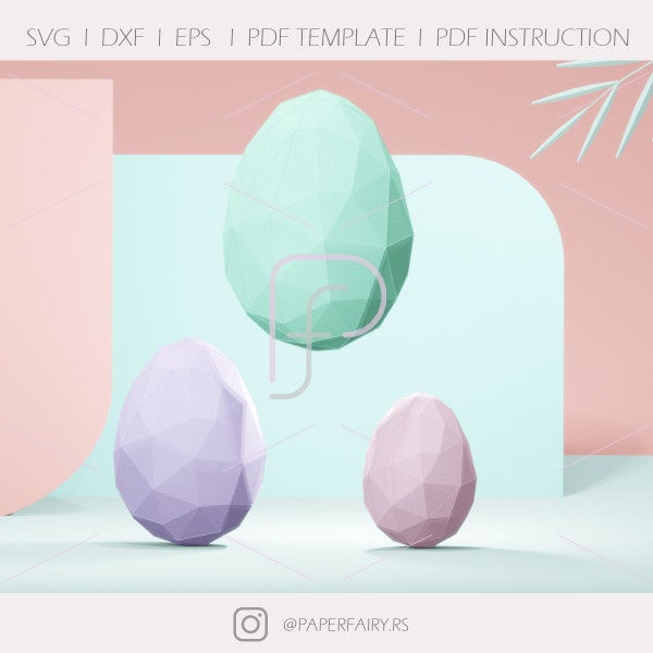 Low poly  Egg Paper Template 3 sizes :15cm,20cm and 25cm,3D papercraft ,DIY egg