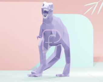 Low Poly T-Rex Papercraft Sculpture: Geometric Dinosaur Model (PDF Pattern)