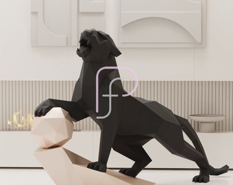 Low Poly Black Panther Papercraft Sculpture: Geometric Art Decor (PDF Pattern)