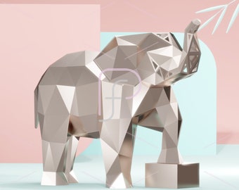 Low Poly 3d Papercraft  Elephant  sculpture,3D paper model, modern art statue decor featured parametric faceted geometric sculpture forms