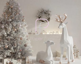 3D Deer Papercraft Template: Low Poly Reindeer Sculpture (Instant Download)