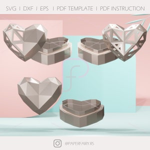 3 designs Papercraft Heart Box template | Low Poly Heart Box Art Decor Sculpture for Home or gift