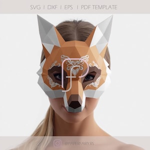 Fox Mask Papercraft Template: 3D Low Poly Animal Costume (PDF, SVG)