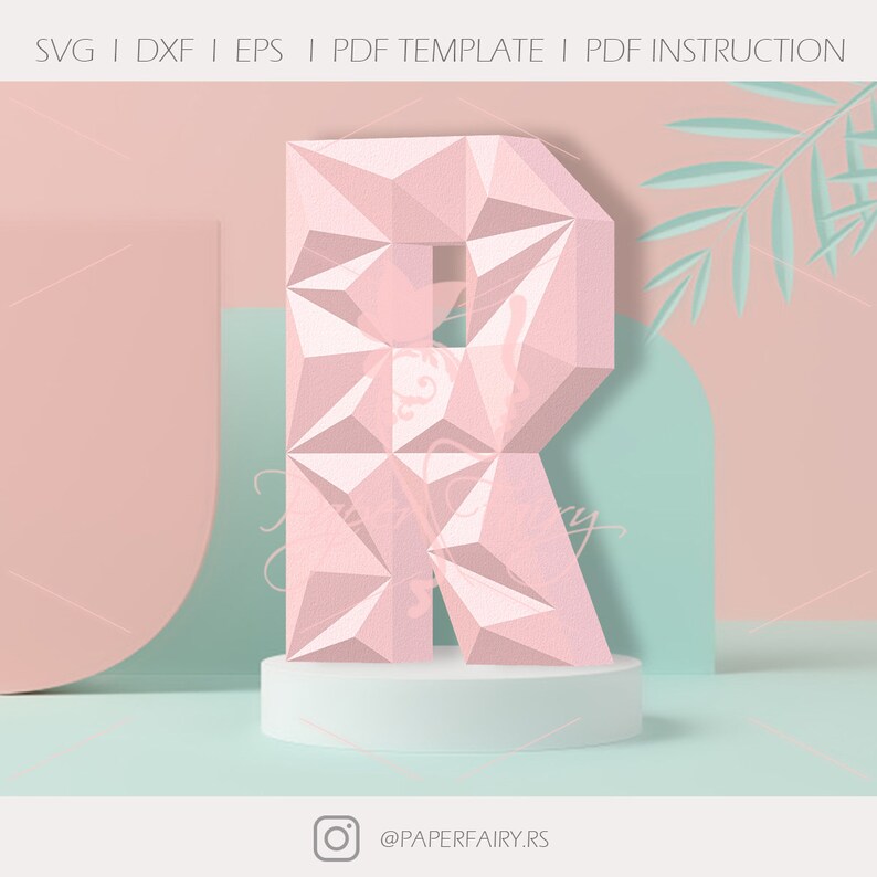 3d Low Poly Papercraft model Letter R Alphabet polygonal sculpture