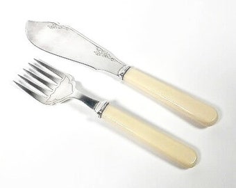 Antique Sterling Silver Art Nouveau Fish Cutlery Serving Set