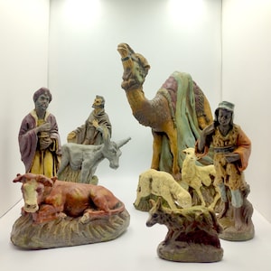 1920s antique vintage Christmas Nativity three wise men set | Rubber signed Baroque |