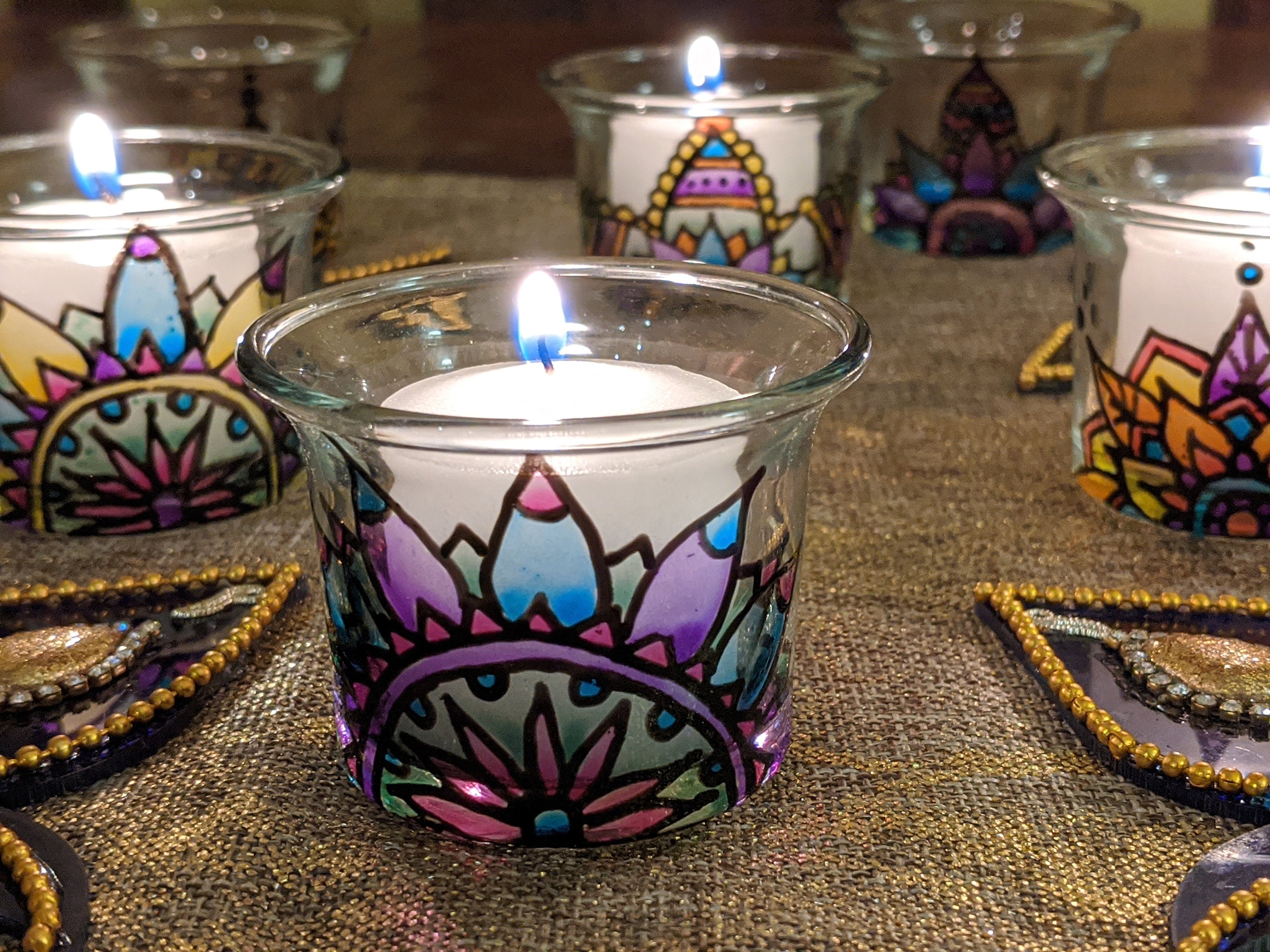 Hand Painted Glass candle holder Etsy Italia