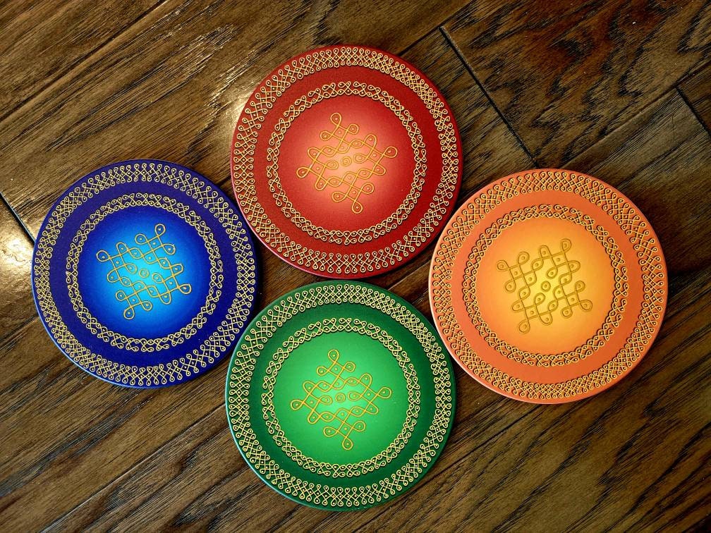 Colorful Kolam Printed 6" Ceramic Trivet
