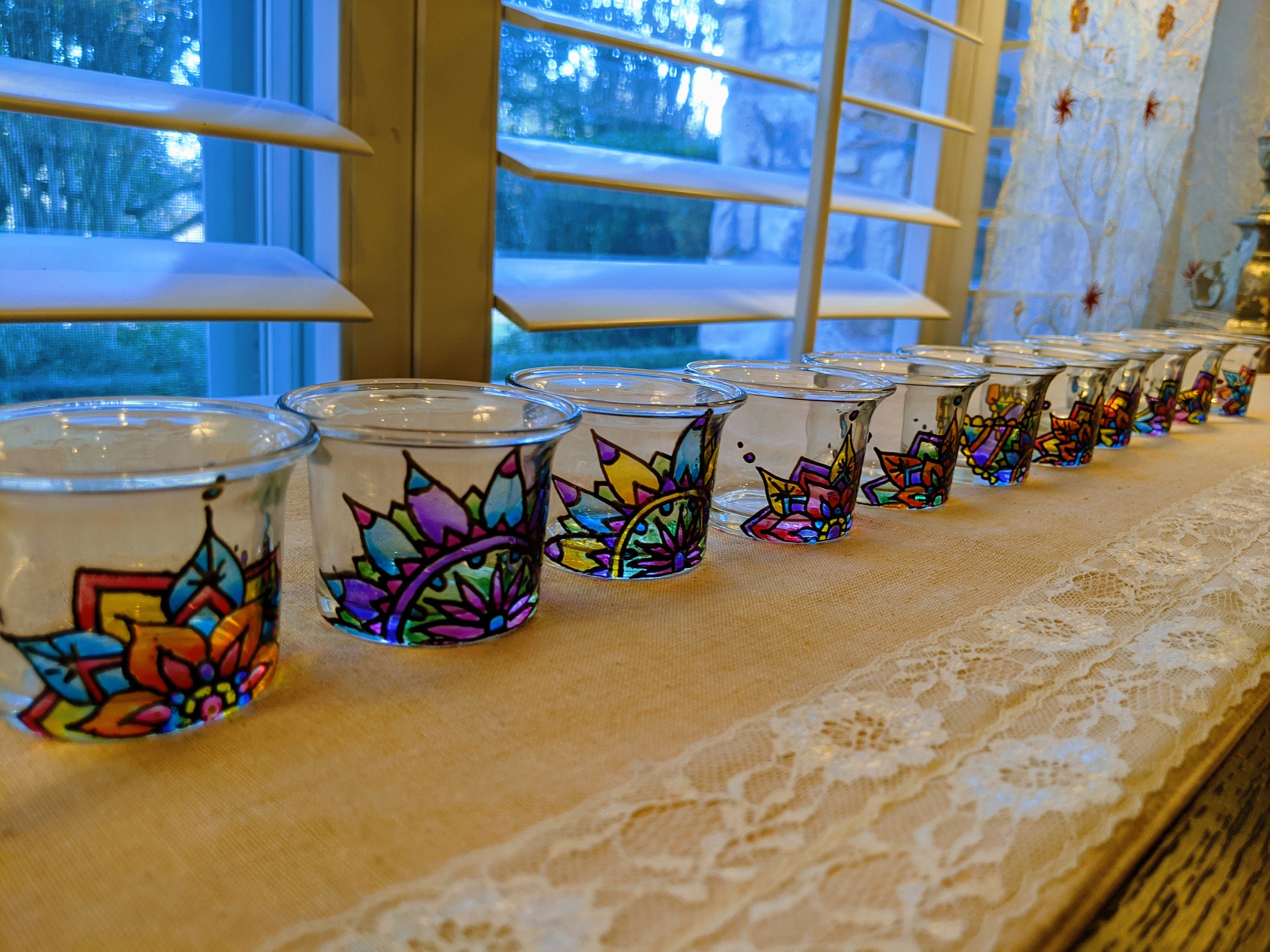 Hand Painted Glass candle holder Etsy Italia