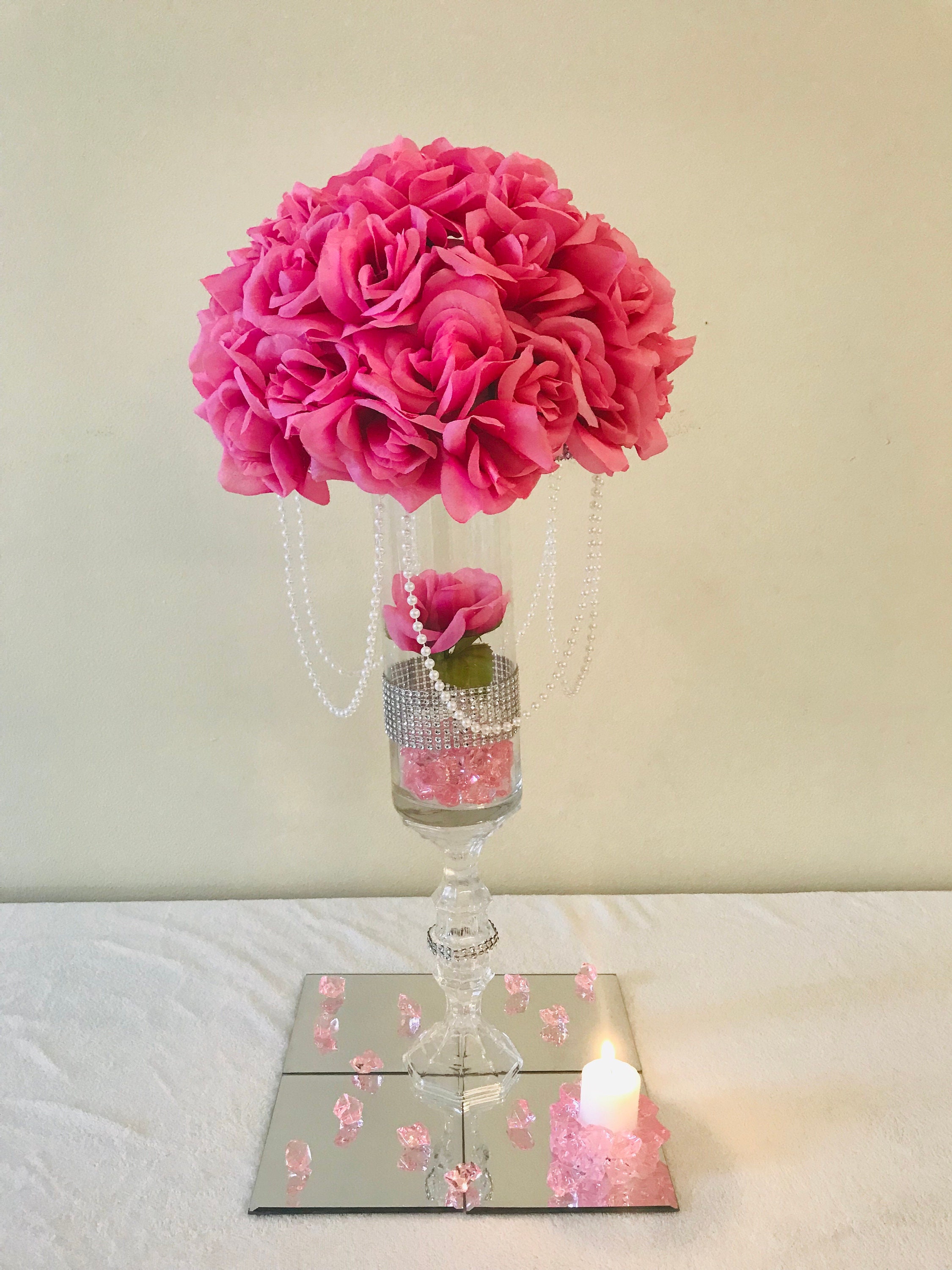 Centerpiece in Artificial Flowers in Glass Vase With Glass Etsy