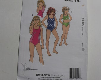 Kwik Sew 2605 Girls Swimsuits Sewing Pattern UNCUT Size 4 5 6 7