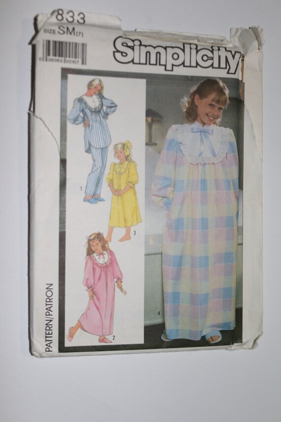 Einfachheit 7833 Madchen Nachthemd In Zwei Langen Und Pyjamas Etsy