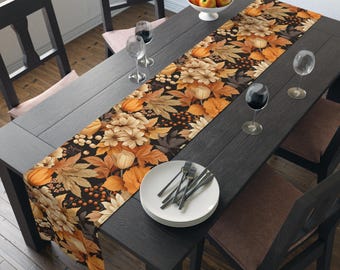 Rustic Autumn Floral Table Runner, Harvest Fall Decor