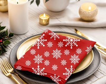 Red Snowflake Cotton Napkin | Christmas Table Decor