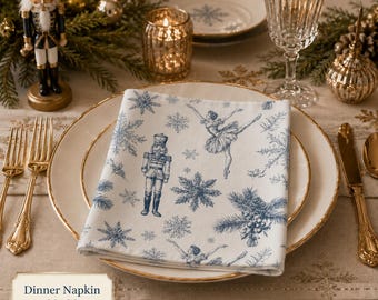 Blue Nutcracker Ballet Napkin, Winter Snowflake Cloth Napkin
