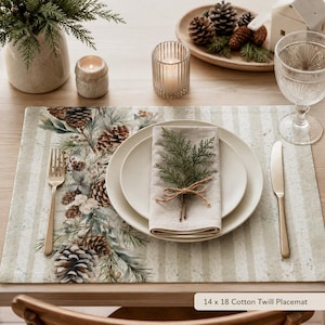 Watercolor Pinecone Placemat | Cotton Twill Holiday Table Decor