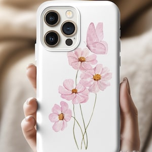 Pink Floral Butterfly iPhone Case: Impact Resistant Polycarbonate