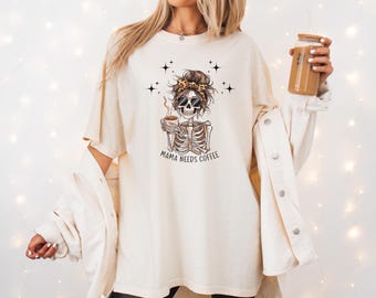 Camiseta de esqueleto de café: divertida camiseta gráfica de Halloween para mamás