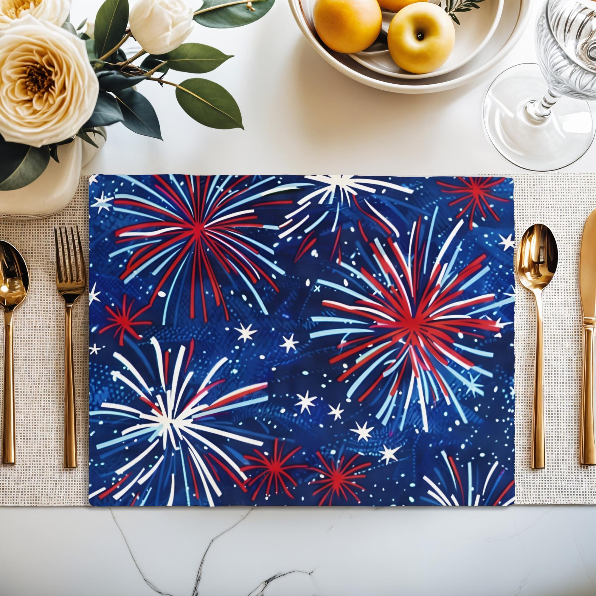 Fourth of July Fireworks Placemats, Patriotic Decor, Memorial Day Table ...