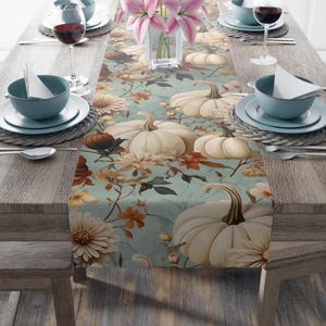Camino de mesa floral de calabaza otoñal, decoración de cosecha de Acción de Gracias