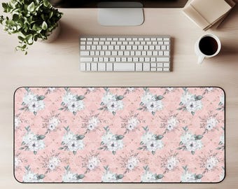 Rosa Blumen Schreibtischmatte | Cottagecore Büro Dekor
