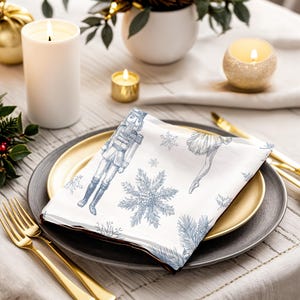 Serviette de table en sergé de coton Casse-Noisette, ballerines de Noël et flocons de neige pour les fêtes