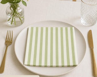 Groen gestreept servet katoenen keperstof, stoffen servet lente/zomer, tafeldecor tuinfeest